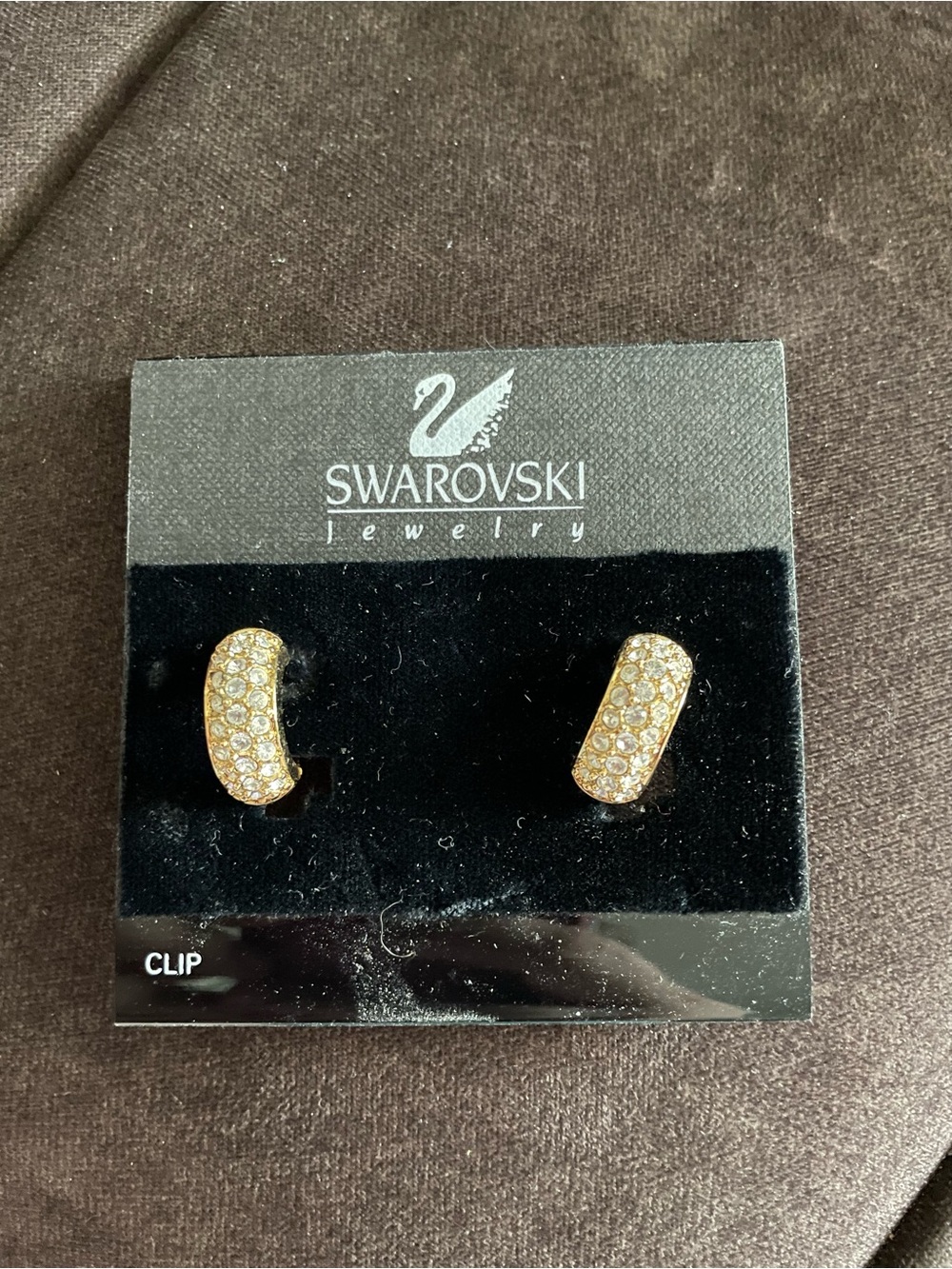 Swarovski Gold Tone Crystal Clip-On Huggie Earrings